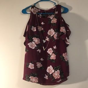 Maroon with pink flower shirt